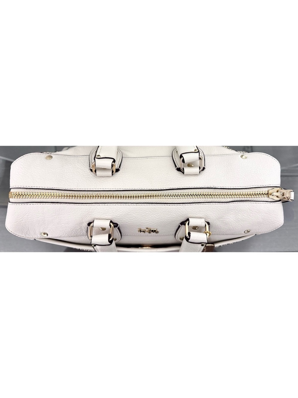 COACH Rhyder Satchel 34756 Chalk Pebble Leather Mini Rivets Crossbody - Picture 6 of 10